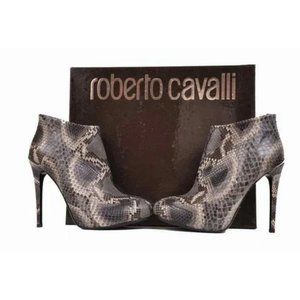 Roberto Cavalli python hidden platform ankle boots. Size: 38.5